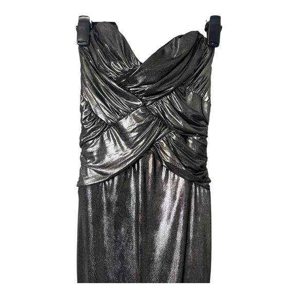 Bebe Pewter Draped Cocktail Dress Party Evening Date Night Out XS Strapless - Picture 6 of 12